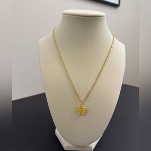 Trendy 18” Yellow Butterfly Gold Plated Stainless Steel Chain Necklace Handmade